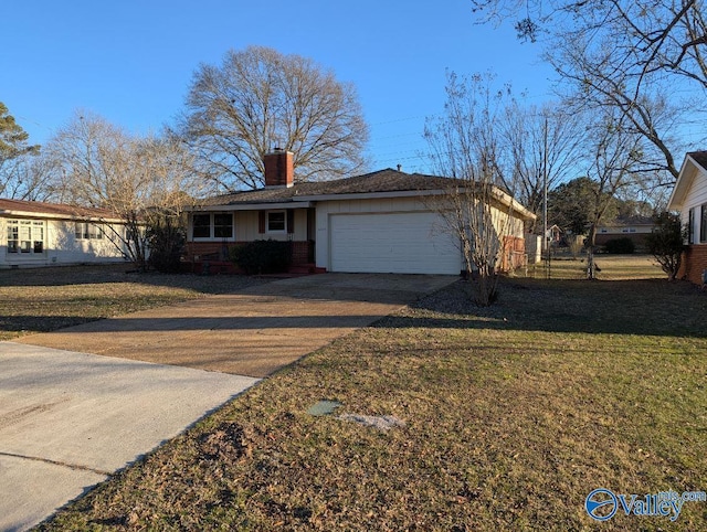 single story home with a garage and a front yard