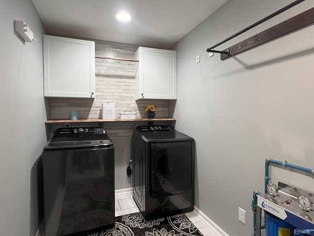 1575 Cottage Ln, Southside, AL 35907 - washroom featuring cabinet space, washer and dryer, light tile patterned floors, baseboards, and recessed lighting