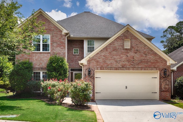114 Canterbury Dr, Madison, AL 35758 - traditional home with driveway, brick siding, an attached garage, and roof with shingles