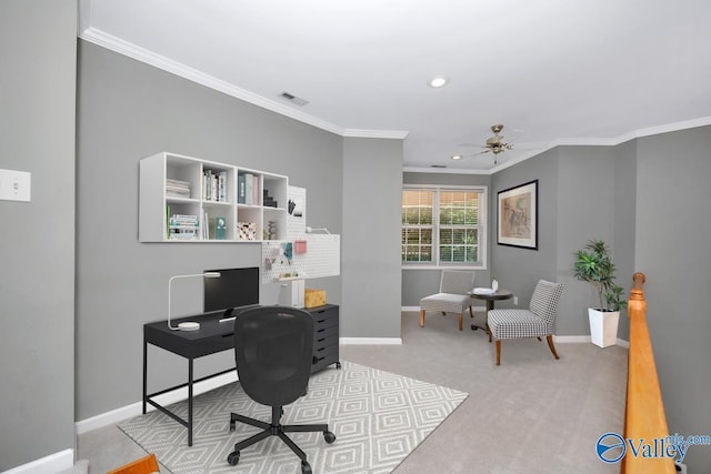 114 Canterbury Dr, Madison, AL 35758 - carpeted office with ornamental molding, recessed lighting, and ceiling fan