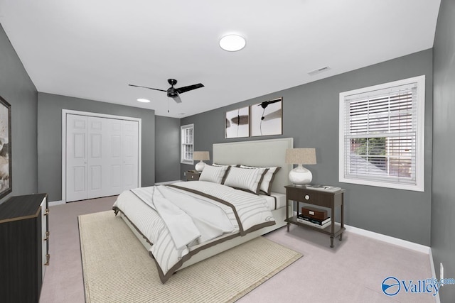 114 Canterbury Dr, Madison, AL 35758 - bedroom with carpet floors, a closet, and a ceiling fan