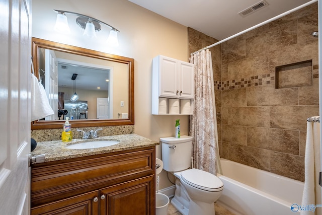 915 County Road 349, Leesburg, AL 35983 - bathroom with visible vents, vanity, shower / bathtub combination with curtain, and toilet