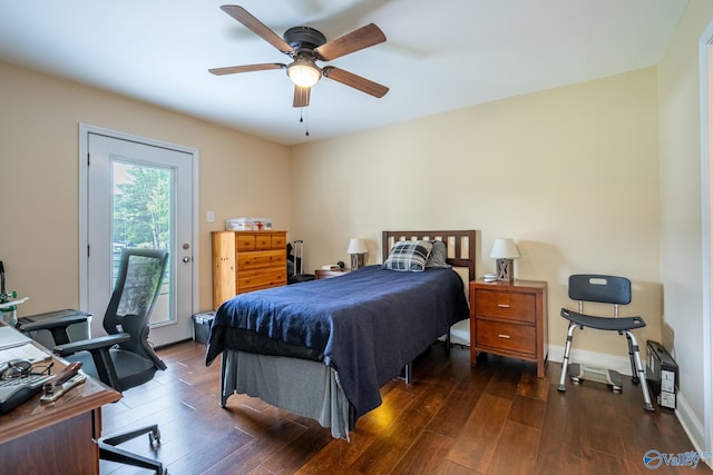 915 County Road 349, Leesburg, AL 35983 - bedroom with wood finished floors, access to exterior, baseboards, and ceiling fan