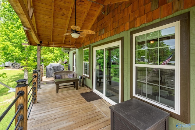 915 County Road 349, Leesburg, AL 35983 - wooden terrace featuring a grill and a ceiling fan