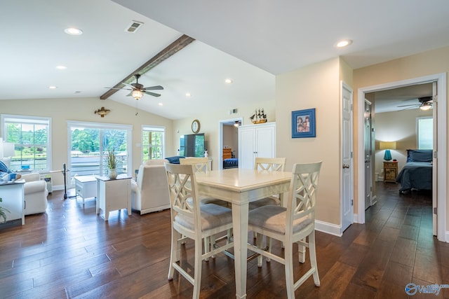 915 County Road 349, Leesburg, AL 35983 - dining space with dark wood-style flooring, visible vents, and ceiling fan