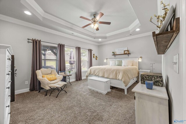 7417 Nature Walk Way SE, Owens Cross Roads, AL 35763 - bedroom with carpet, crown molding, a tray ceiling, recessed lighting, and baseboards