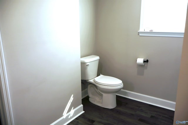 bathroom with wood-type flooring and toilet