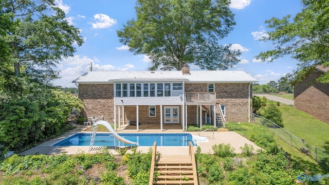 2055 Big Nose Dr, Centre, AL 35960 - rear view of house with stairway, french doors, brick siding, and a deck