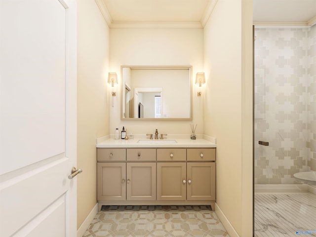 6103C Randolph Ave Unit 3C, Huntsville, AL 35801 - full bath with vanity, a tile shower, baseboards, and crown molding