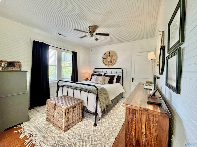 bedroom with ceiling fan and visible vents