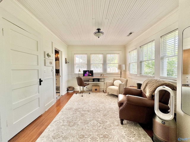 interior space featuring wooden ceiling