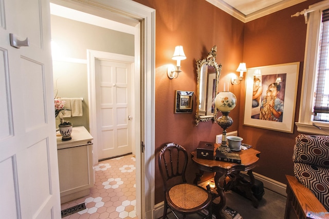 office featuring baseboards and ornamental molding