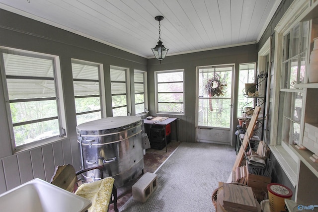 sunroom / solarium with wooden ceiling