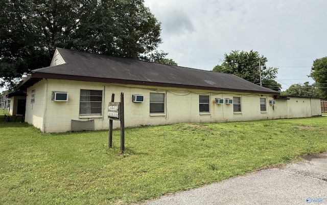 3004 SW Clopton St Unit 28, Huntsville, AL 35805 - back of house featuring concrete block siding, a lawn, and roof with shingles