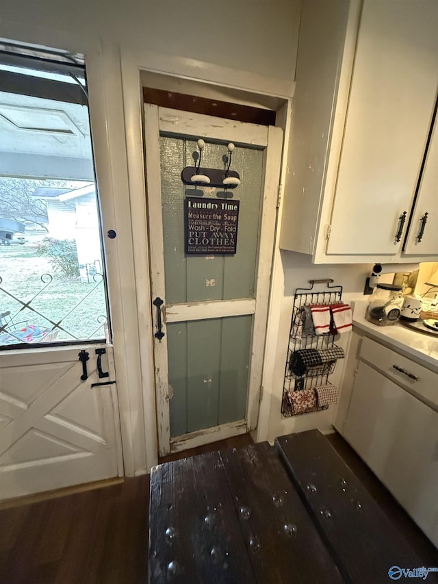 doorway to outside with dark wood-type flooring