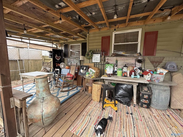 wooden deck featuring outdoor dry bar