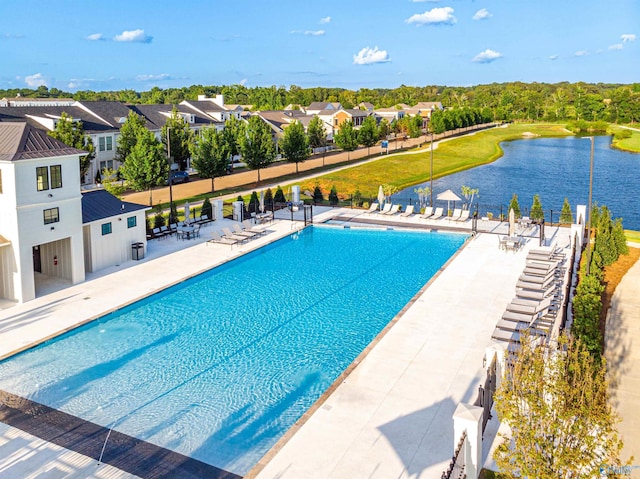 152 Knockash Hl, Madison, AL 35756 - community pool with a water view, a patio, and a residential view