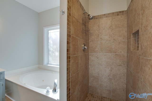 107 Palomino Ct, Madison, AL 35758 - full bathroom with a tub with jets, tiled shower, and vanity