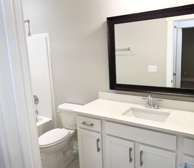 full bathroom with shower / tub combination, vanity, and toilet