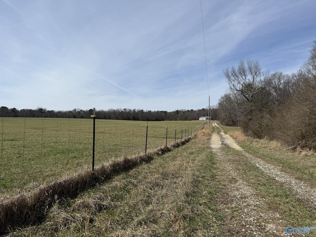 view of road with a rural view