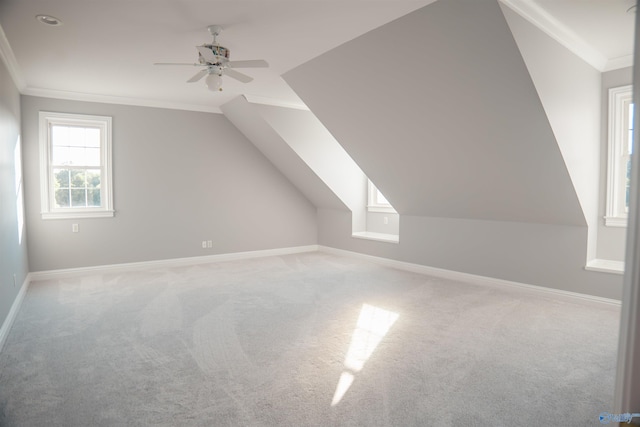 bonus room featuring carpet, ceiling fan, and vaulted ceiling