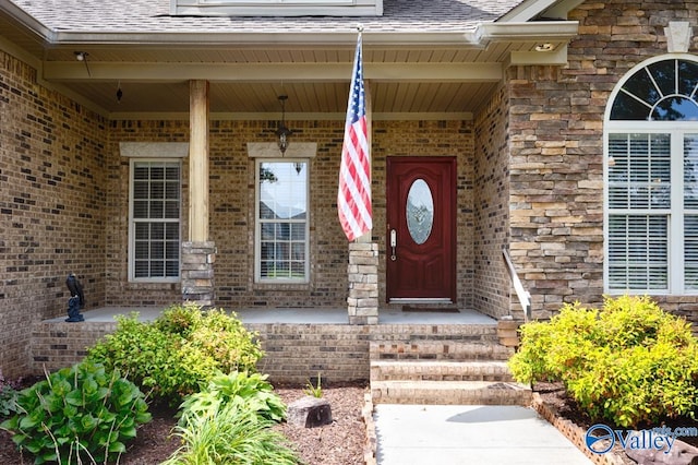 105 Patdean Dr, Huntsville, AL 35811 - property entrance featuring roof with shingles and brick siding