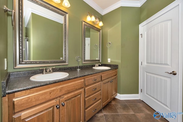 105 Patdean Dr, Huntsville, AL 35811 - bathroom with ornamental molding, double vanity, tile patterned floors, and baseboards