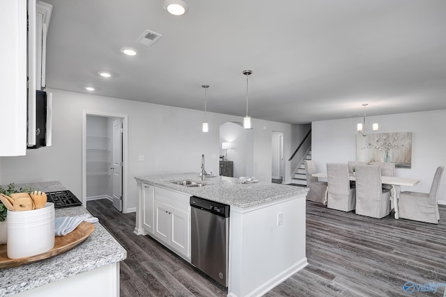 117 Huffman St, Hazel Green, AL 35750 - kitchen with a sink, white cabinetry, dishwasher, an island with sink, and decorative light fixtures
