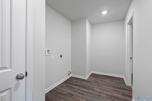117 Huffman St, Hazel Green, AL 35750 - laundry room with laundry area, baseboards, dark wood finished floors, hookup for an electric dryer, and washer hookup