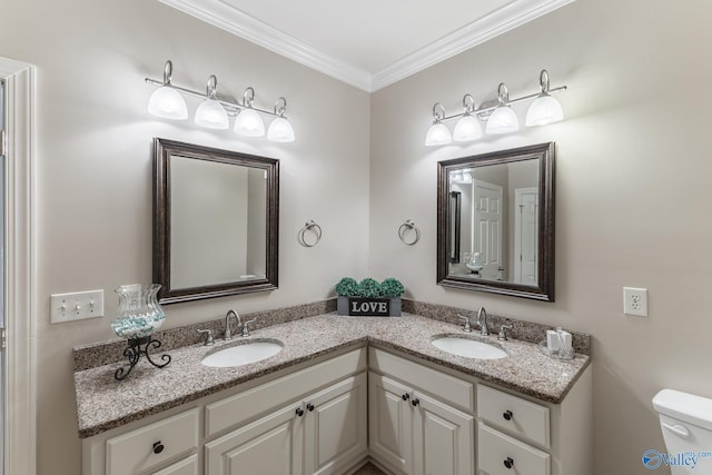 101 Tempo Cir, Harvest, AL 35749 - bathroom with double vanity, ornamental molding, and toilet
