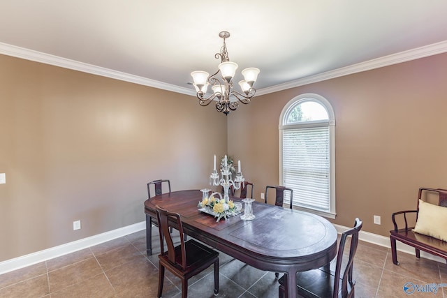 101 Tempo Cir, Harvest, AL 35749 - dining room with a chandelier, ornamental molding, tile patterned floors, and baseboards