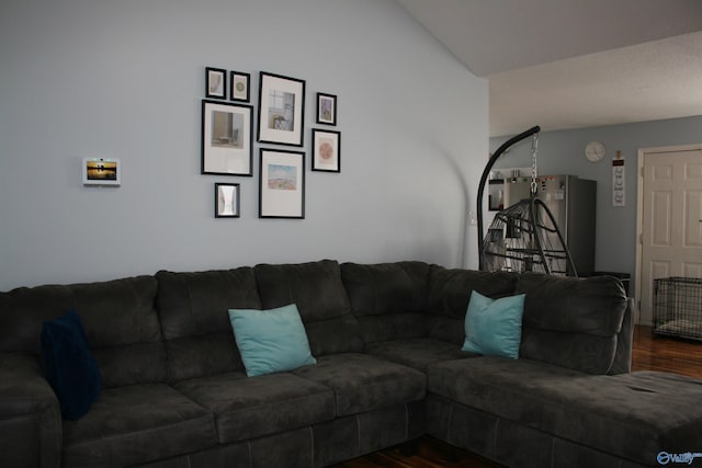 living room with dark hardwood / wood-style floors