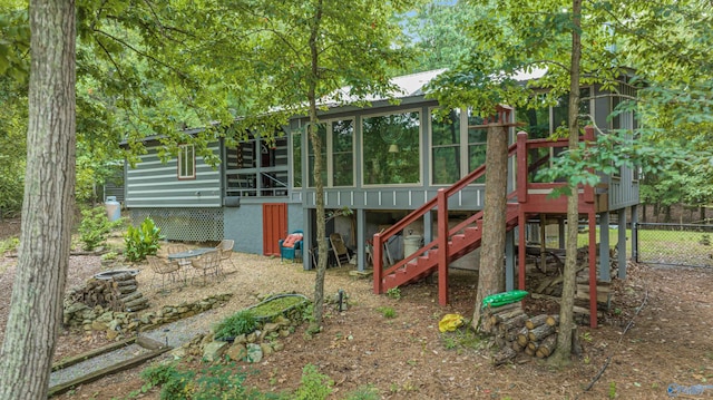 view of play area with a wooden deck