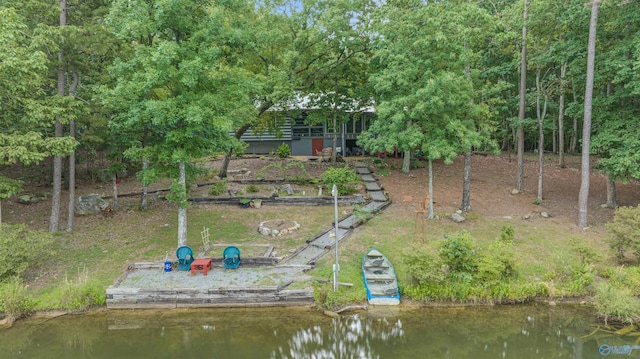 view of dock with a water view