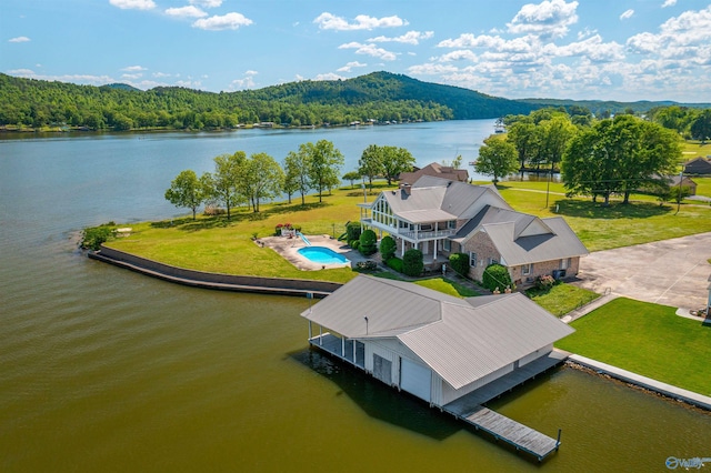 aerial view with a water view