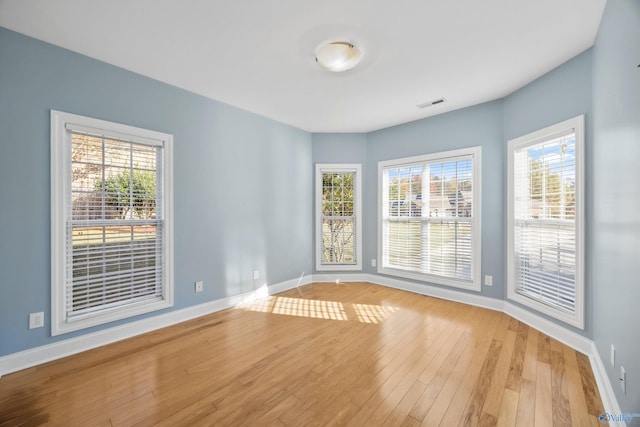 unfurnished room with a healthy amount of sunlight and light wood-type flooring