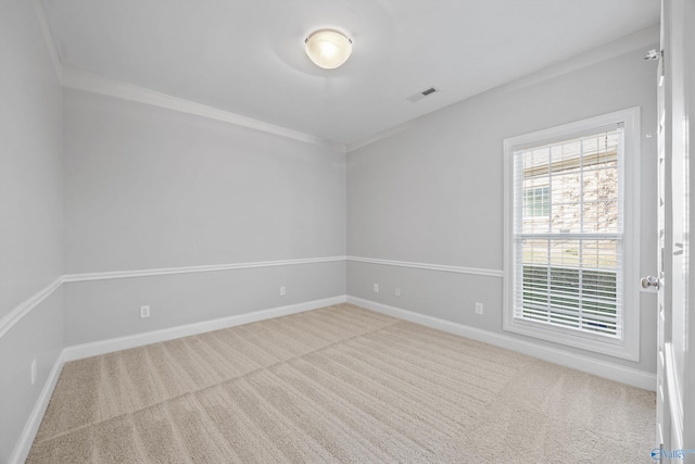 carpeted empty room with crown molding