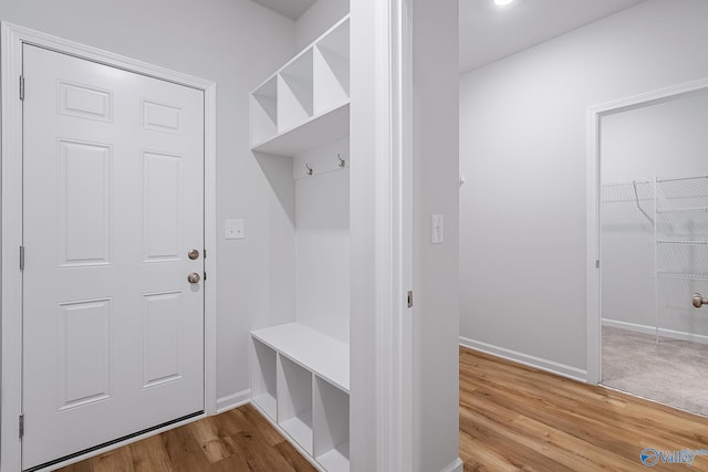 mudroom with hardwood / wood-style flooring