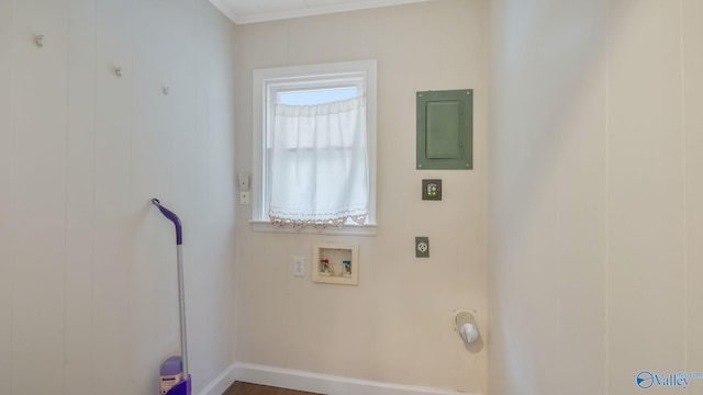 701 10th St NW, Huntsville, AL 35805 - laundry room featuring laundry area, electric panel, electric dryer hookup, baseboards, and hookup for a washing machine
