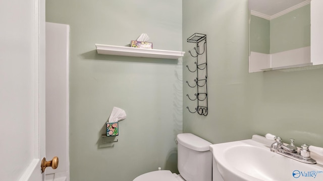 701 10th St NW, Huntsville, AL 35805 - bathroom with crown molding, toilet, and a sink