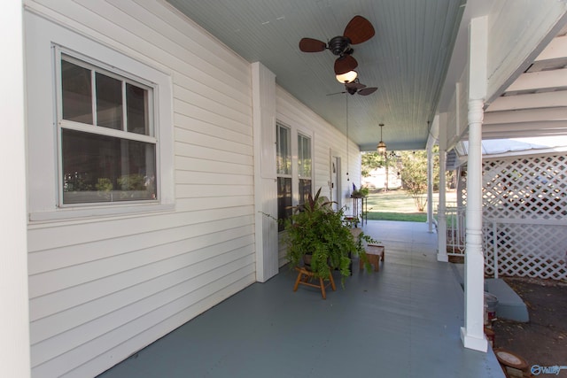 view of patio / terrace featuring covered porch and ceiling fan