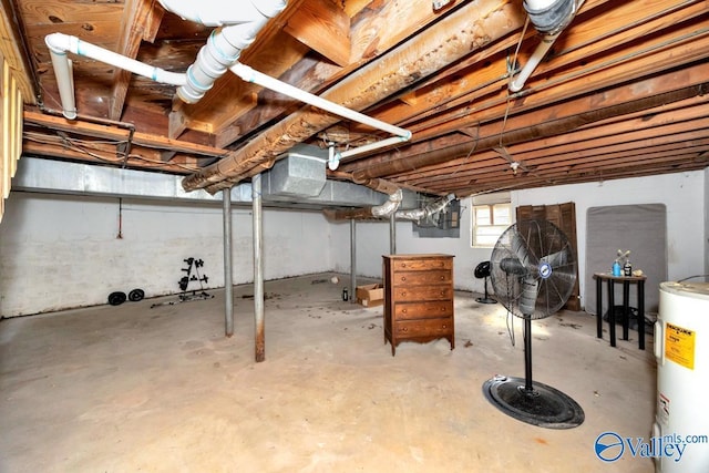 below grade area featuring water heater