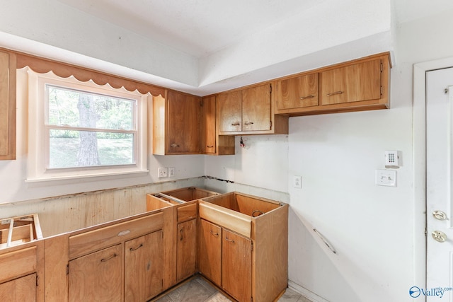 kitchen with brown cabinets