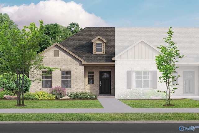 429 Lando Cain Rd, Hartselle, AL 35640 - view of front of property with a front lawn, board and batten siding, roof with shingles, and brick siding