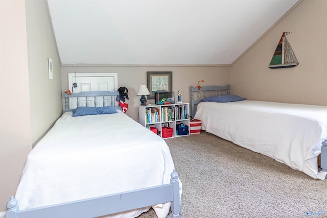 bedroom with lofted ceiling and carpet flooring