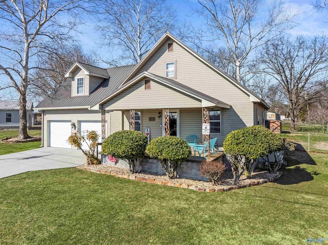 view of front of property with covered porch and a front lawn