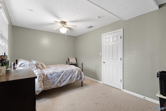 bedroom featuring carpet flooring and ceiling fan