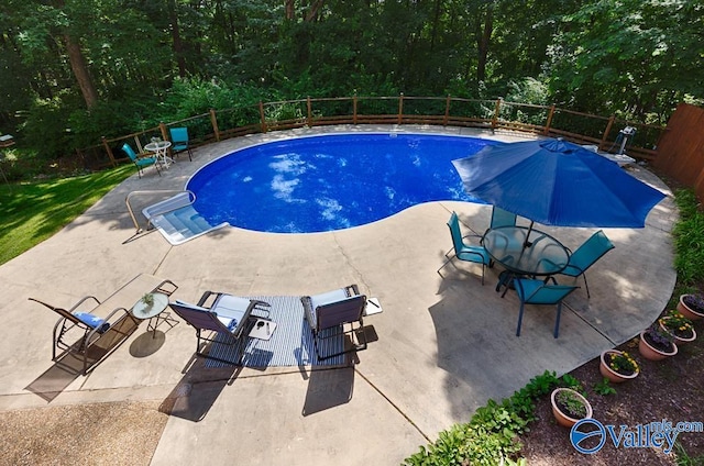 view of swimming pool featuring a patio