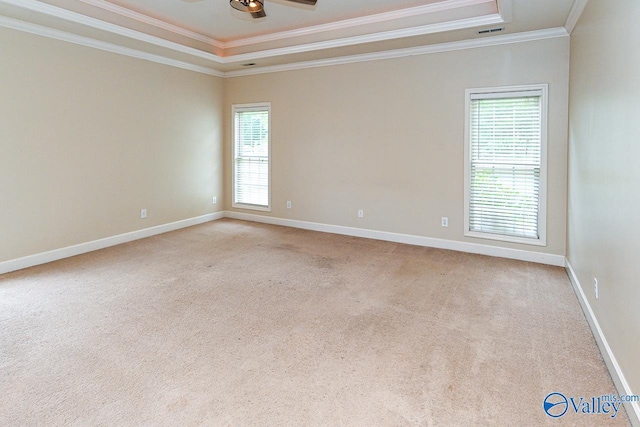 300 Honor Way, Madison, AL 35758 - carpeted spare room featuring ornamental molding, ceiling fan, baseboards, and a raised ceiling