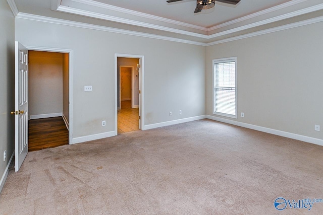 300 Honor Way, Madison, AL 35758 - unfurnished bedroom featuring crown molding, carpet flooring, a raised ceiling, baseboards, and a ceiling fan